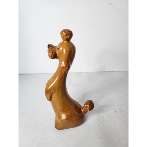 Vintage Hand Carved Wood Poodle Dog Figurine Statue Pink Eyes Mid Century Modern - Picture 2 of 10